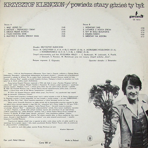 Powiedz Stary Gdzieś Ty Był Winyl Lp Album Stereo Czerwone Etykiety 1978 Polska Krzysztof Klenczon 2